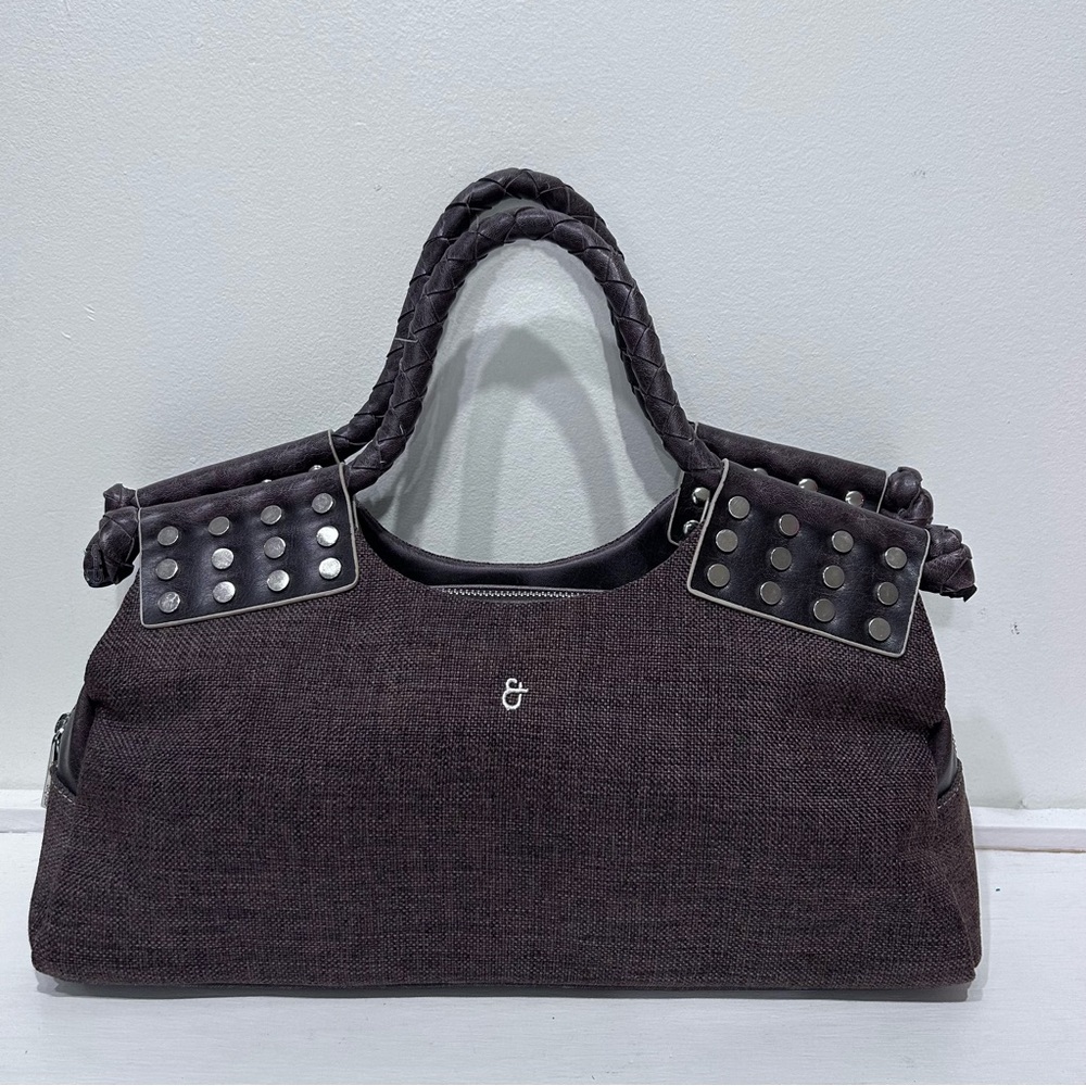 MATT & NAT Women’s Brown Canvas Brown‎ Vegan Leather Handbag, Metal Stud Detail - Picture 3 of 13